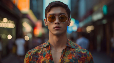 Portrait of handsome young man in sunglasses. Men's beauty, fashion.の素材