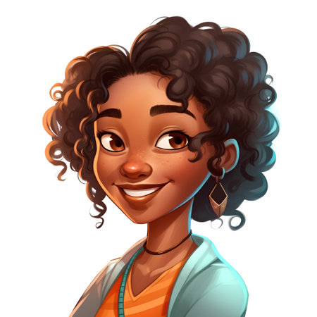 Beautiful african american young woman with curly hair. Vector illustration.の素材