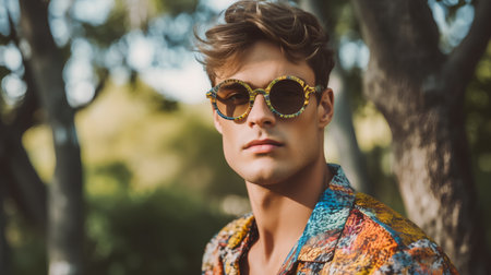 Portrait of handsome young man in sunglasses. Men's beauty, fashion.の素材