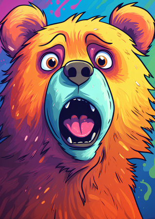 Cute cartoon bear face on colorful background. Vector illustration for kids.の素材
