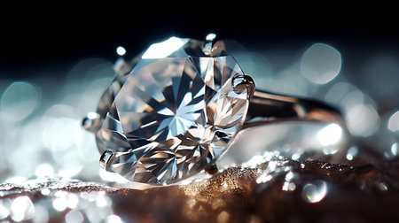 Jewelry diamond ring on a black background with bokehの素材
