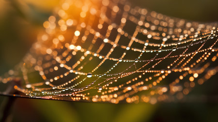 spider web with dew drops in morning light, shallow depth of fieldの素材