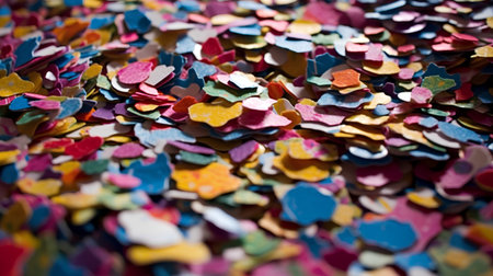 Multicolored confetti background. Shallow depth of field.の素材