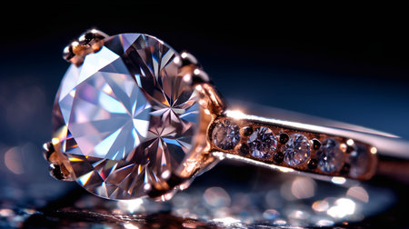 Jewelry diamond ring on a dark background close-up.の素材