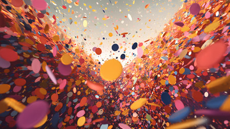3d rendering of abstract background with colorful falling confetti. Beautiful explosion in the sky.の素材