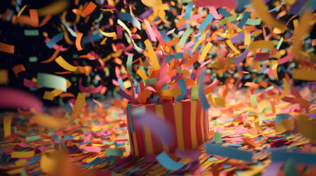 3d illustration of gift box with confetti flying in the airの素材