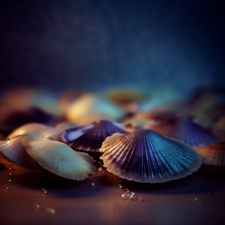Seashells on a dark background. Selective focus.の素材