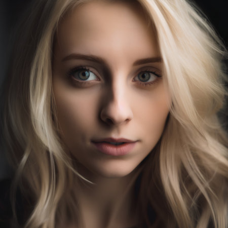 Portrait of a beautiful young woman with blond hair and blue eyesの素材