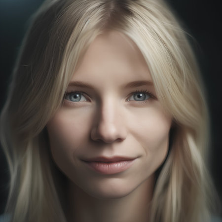 Portrait of a beautiful young woman with blond hair and blue eyesの素材