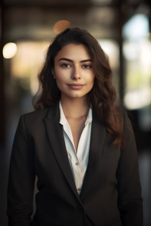 Portrait of a beautiful young brunette woman in a business suitの素材