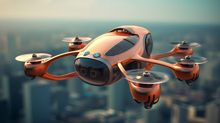Drone flying over the city. 3d illustration. Technology concept.の素材
