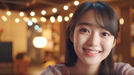 Portrait of a beautiful young asian woman smiling and looking at cameraの素材