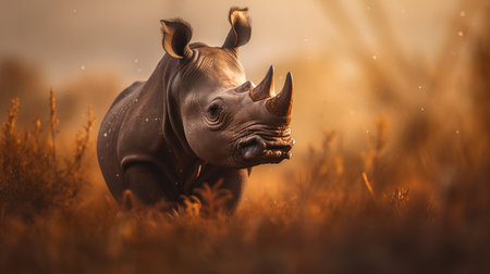 White rhinoceros in the grass. 3d illustration.の素材