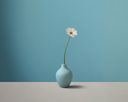 Flower in vase on blue wall background. Minimal style. 3d renderの素材