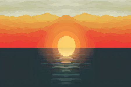 Sunset over the sea. Vector illustration of a sunset over the ocean.の素材