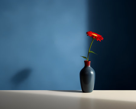 Flower in a vase on a blue background. 3d renderの素材