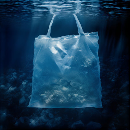 Plastic bag with garbage on the bottom of the ocean. 3D renderingの素材
