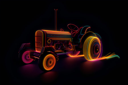 Tractor neon icon on dark background. 3D rendering. Neon sign.の素材