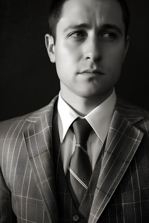 Portrait of a handsome young man in a suit. Black and white.の素材