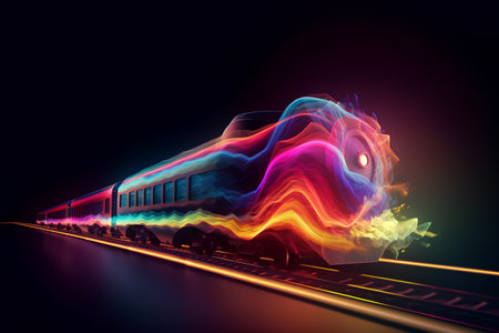 High speed train on the road with colorful lights. Vector illustration.の素材