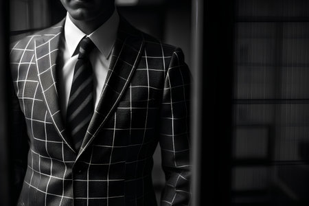 Businessman in a suit and tie. Black and white photo.の素材