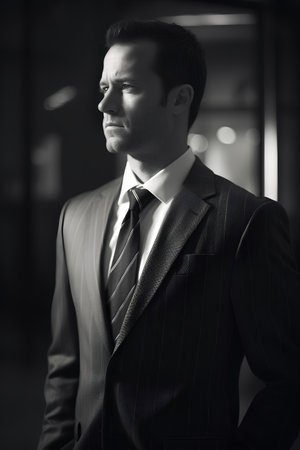 Portrait of a handsome man in a business suit. Black and white.の素材