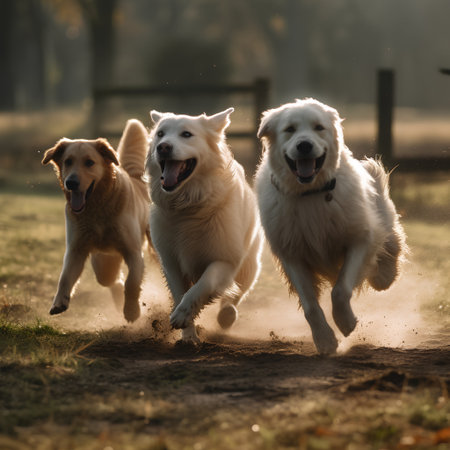 Golden Retriever running in the autumn park. Selective focus.の素材