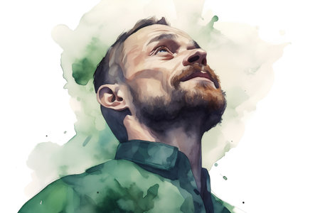 Watercolor portrait of a man with a beard. Hand-drawn illustration.の素材