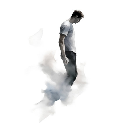 Watercolor illustration of a young man in a white t-shirtの素材