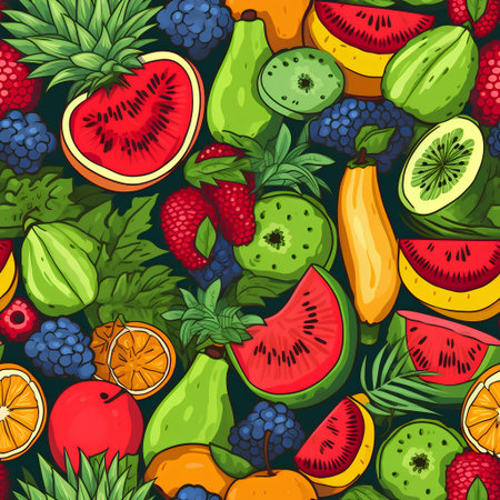 Seamless pattern with fruits. Vector illustration in cartoon style.の素材