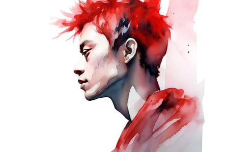 Portrait of a young man with red hair. Digital watercolor painting.の素材