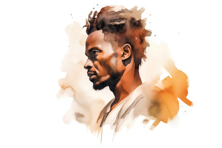 Portrait of a young man. Digital watercolor painting on white background.の素材