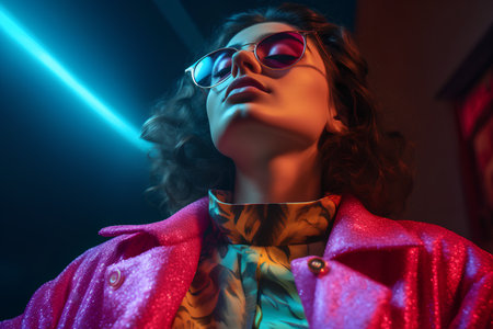 Fashion shot of a beautiful woman in sunglasses. Studio shot.の素材