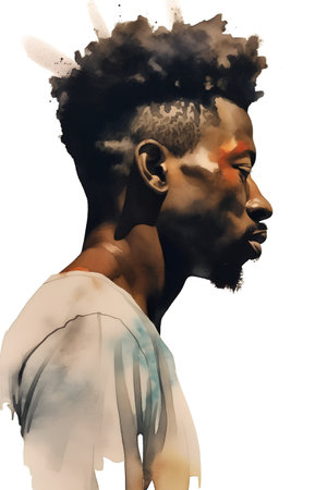 Digital watercolor portrait of an african american man with black hairの素材