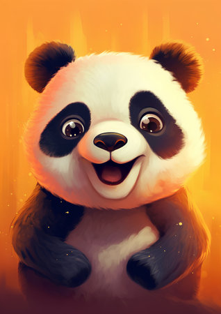 Cute cartoon panda on orange background. Vector illustration for children.の素材