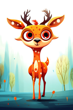 Cute cartoon deer in the forest. Vector illustration for children.の素材