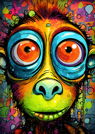 abstract colorful background with funny monkey face, vector illustration, eps10の素材