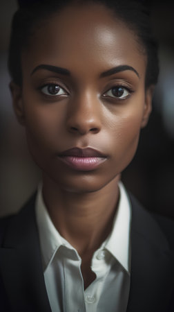 Closeup portrait of young african american businesswoman looking at cameraの素材