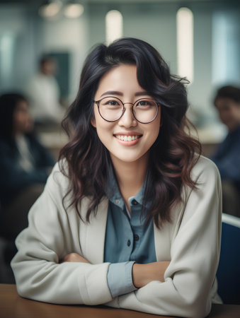 portrait of smiling young asian businesswoman in eyeglassesの素材