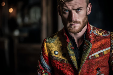 Portrait of a handsome fashionable man in a stylish jacket. Men's beauty, fashion.の素材