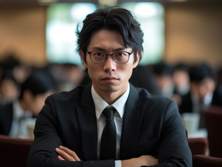Portrait of Asian businessman looking at the camera in the conference roomの素材
