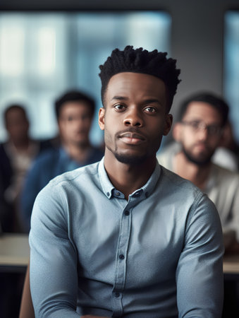 Portrait of confident afro-american businessman looking at camera in officeの素材
