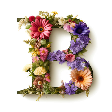 Letter B of the alphabet made of flowers, isolated on white backgroundの素材