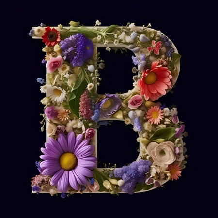 Letter B made of flowers. Floral alphabet. Letter B.の素材