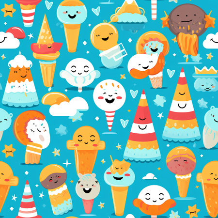 Seamless pattern with ice cream. Cute cartoon characters.の素材