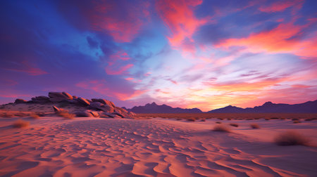 Desert landscape with sand dunes and mountains at sunset. 3d renderの素材
