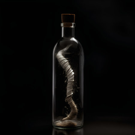 Spiral in a glass bottle isolated on a black background.の素材