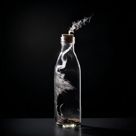 bottle of water with splashes and smoke on a black backgroundの素材