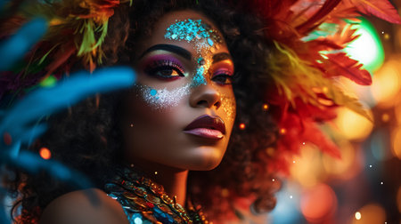 Fashion portrait of beautiful african american woman with creative make up.の素材