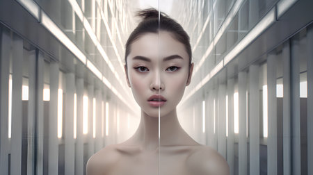 Beautiful young woman with clean skin. Skincare concept.の素材